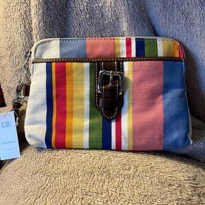 NWT Giani Bernini canvas multi colored striped clutch.
